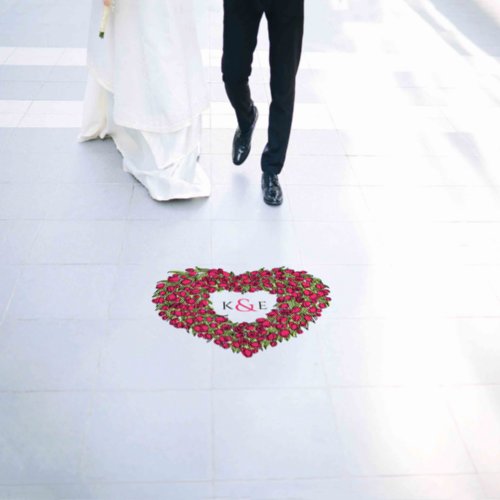 Red tulips heart wreath monogram wedding floor decals
