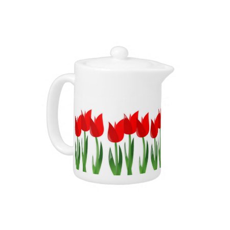 Red Tulips Hot Beverage Pot Teapot