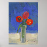 Red tulips in Blue Poster
