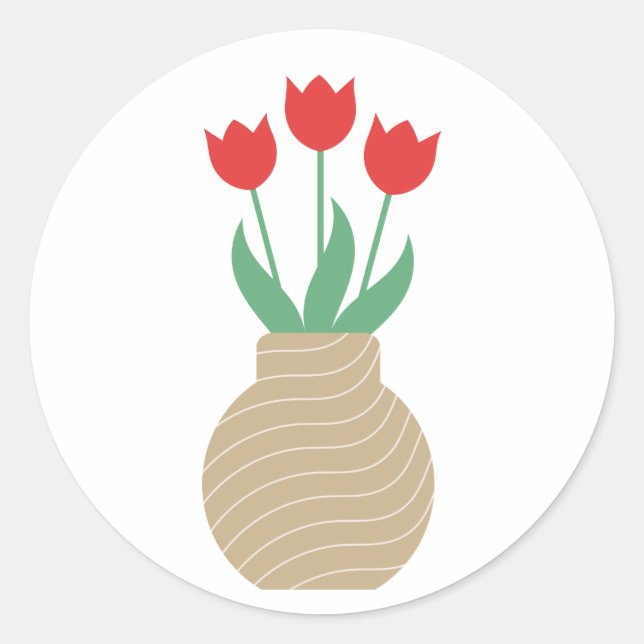 Red tulips in vase classic round sticker (Front)