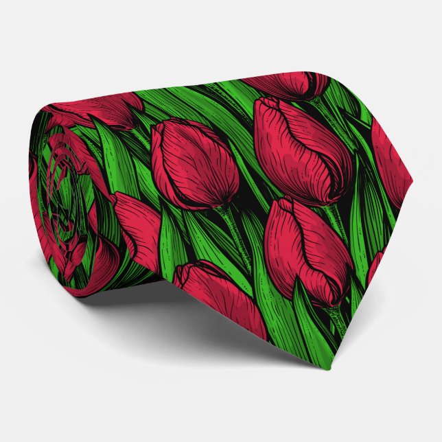 Red tulips neck tie (Rolled)