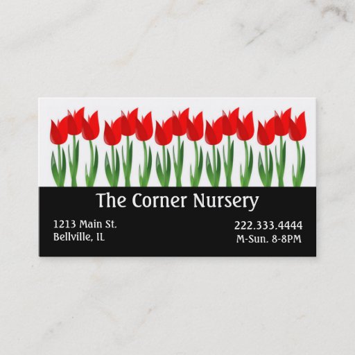 Customizable Red Tulips Nursery Business Card