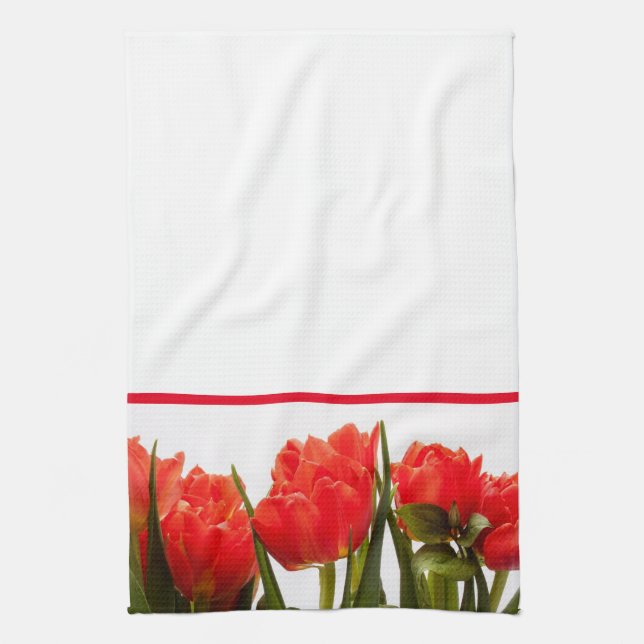 Red Tulips on a Solid White Kitchen Towel (Vertical)