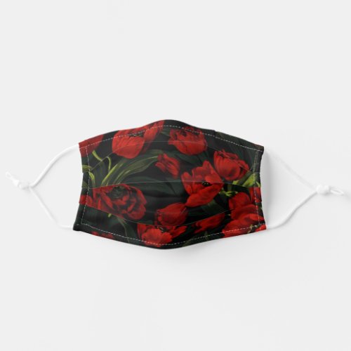 Red Tulips on Black Adult Cloth Face Mask