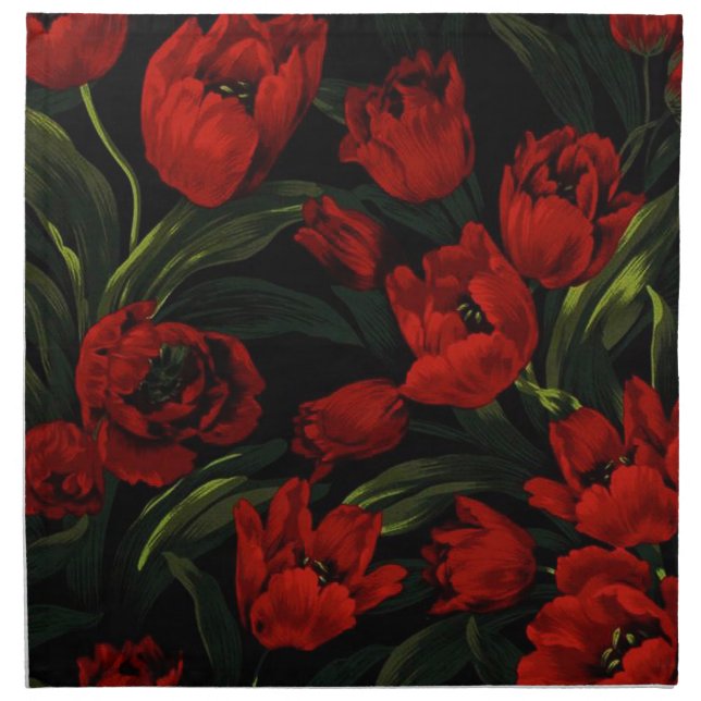 Red Tulips on Black Napkin (Front)