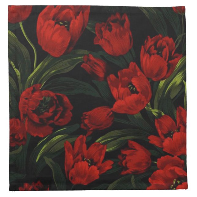 Red Tulips on Black Napkin (Front)