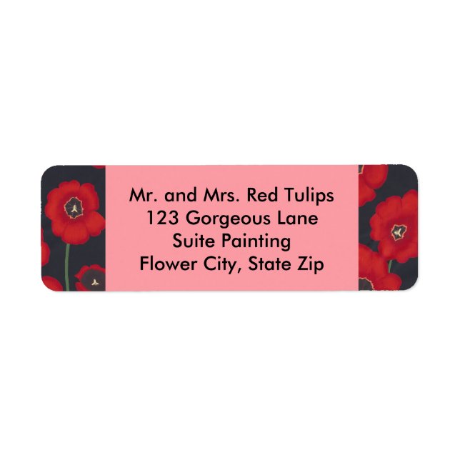 Red Tulips on Black Painting Address Labels (Front)