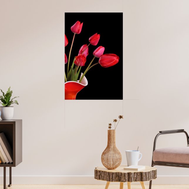 Red Tulips on Black Poster (Living Room 3)