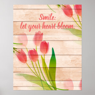 Red Tulips on Clean Wood Background Poster
