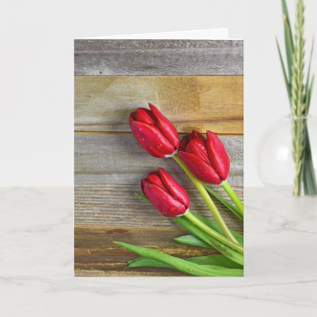 red tulips on wood card (Front)
