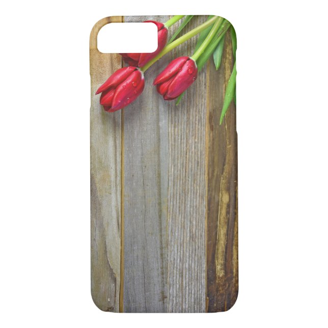 red tulips on wood Case-Mate iPhone case (Back)