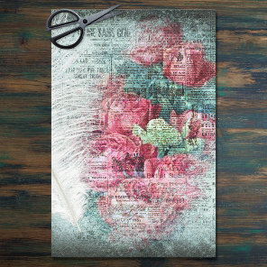 Red Tulips Ostrich Feather Ephemeral Decoupage Tissue Paper