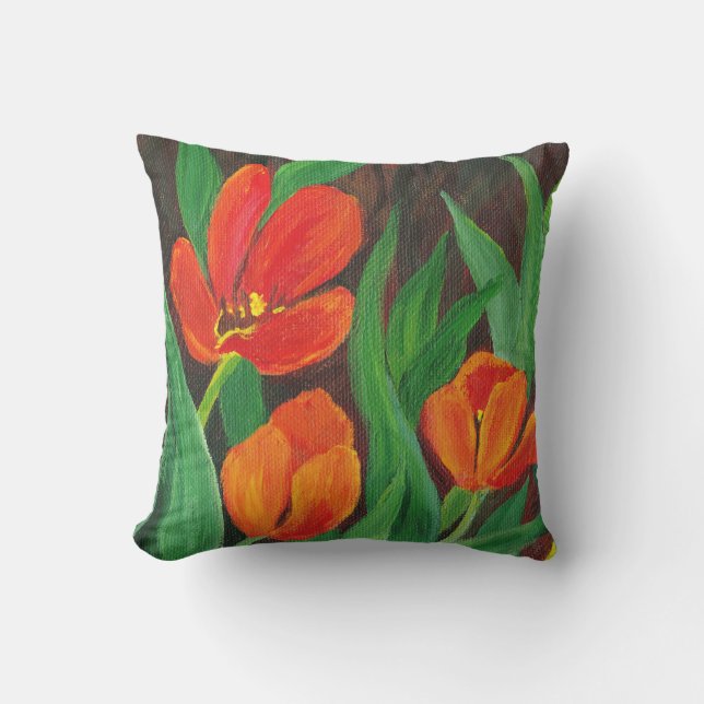 Red Tulips Outdoor Pillow (Front)