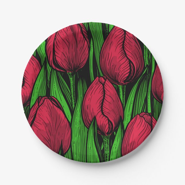 Red tulips paper plates (Front)