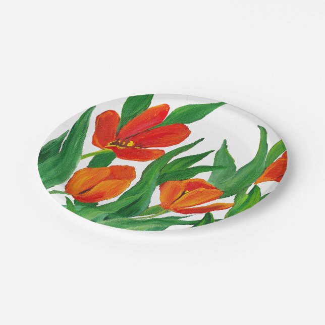 Red Tulips Paper Plates (Angled)