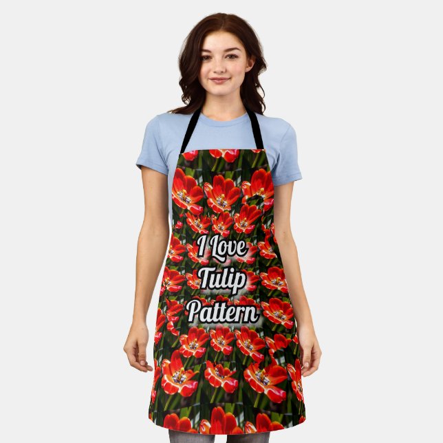 Red Tulips Pattern Apron (Worn)