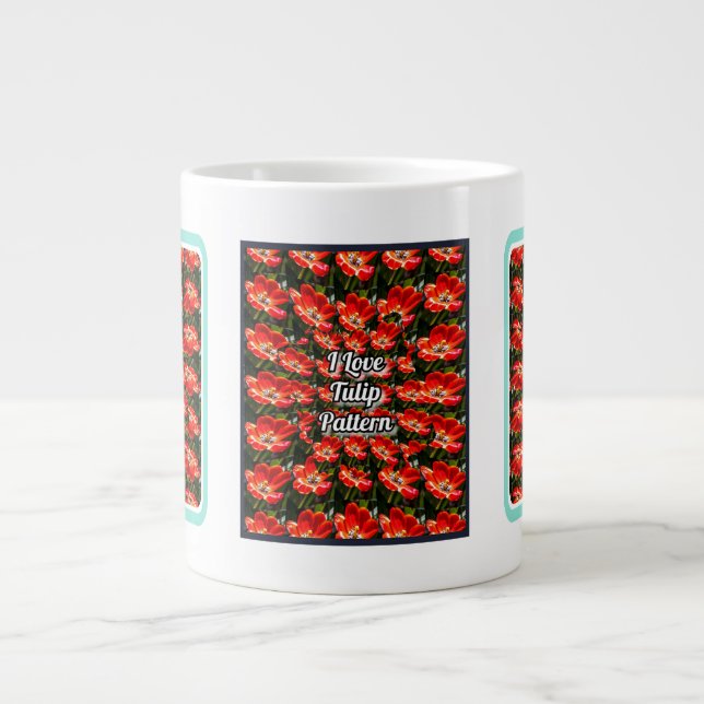 Red Tulips Pattern Giant Coffee Mug (Front)