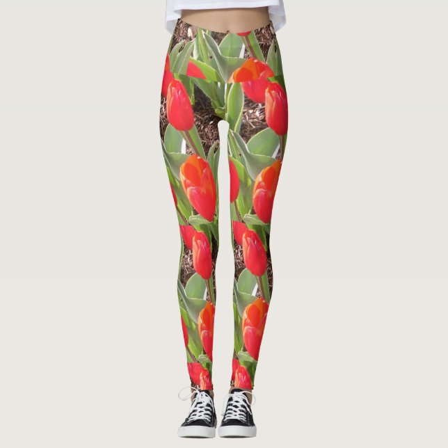 Red Tulips Pattern Leggings (Front)