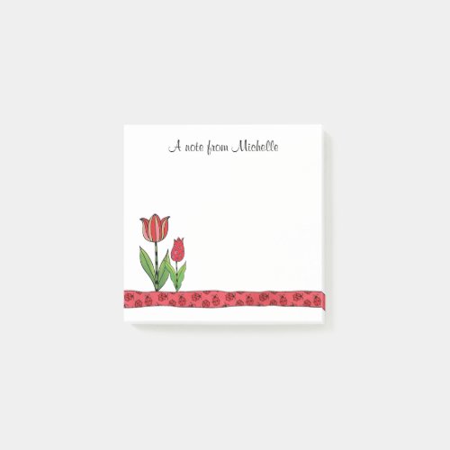 Red Tulips Personalized 3 x 3 Post_it Notes