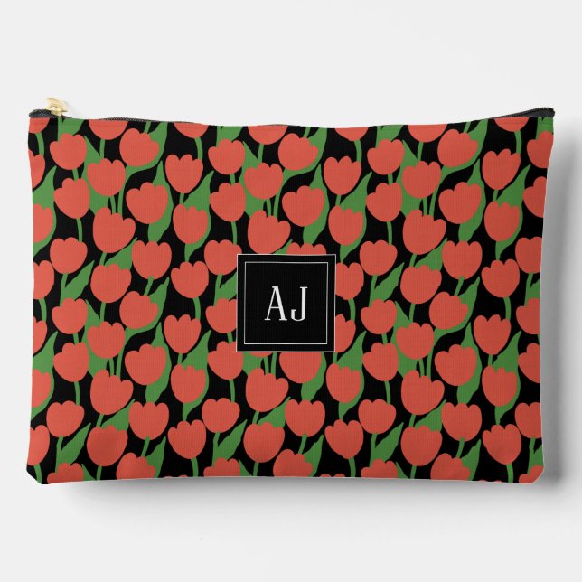 Red tulips retro, personalized  accessory pouch (Front)