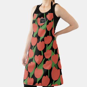 Red tulips retro, personalized Apron