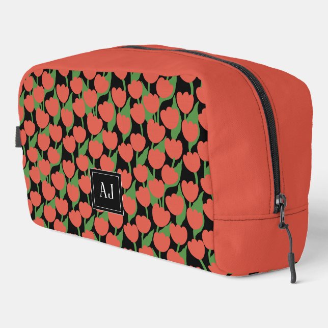 Red tulips retro, personalized  dopp kit (Right Corner)