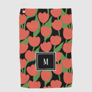 Red tulips retro, personalized monogram  golf towel