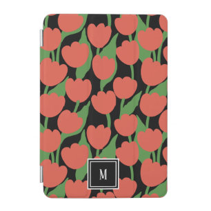 Red tulips retro, personalized monogram  iPad mini cover