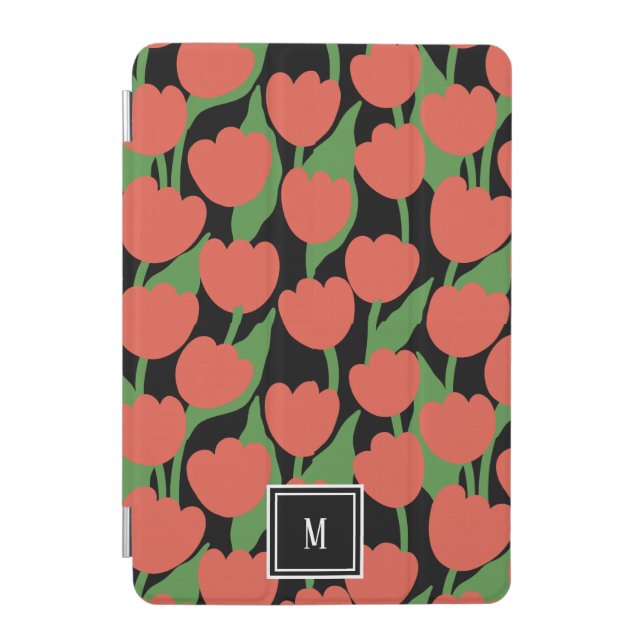 Red tulips retro, personalized monogram  iPad mini cover (Front)