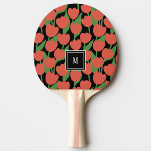 Red tulips retro, personalized monogram  ping pong paddle