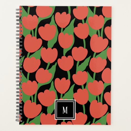 Red tulips retro personalized monogram  planner