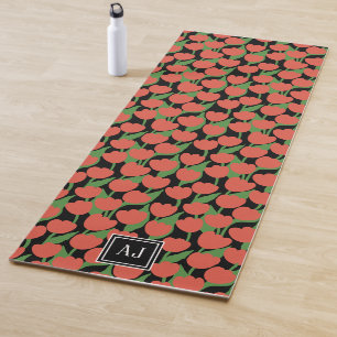 Red tulips retro, personalized yoga mat