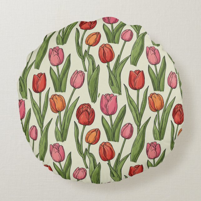 Red Tulips Round Pillow (Back)