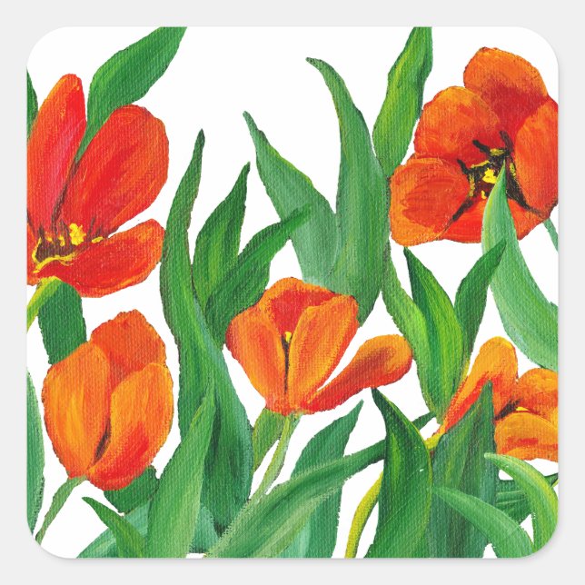 Red Tulips Square Sticker (Front)
