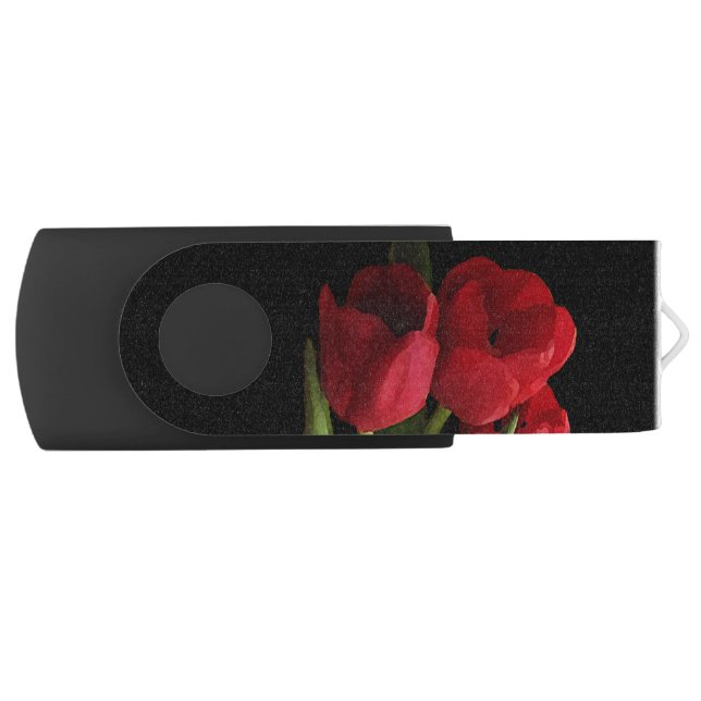 Red Tulips Swivel USB 2.0 Flash Drive (Front)