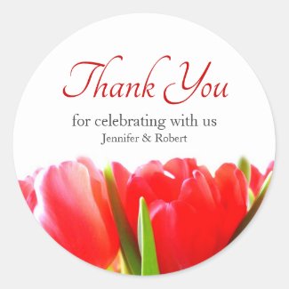 Red Tulips Thank You Classic Round Sticker