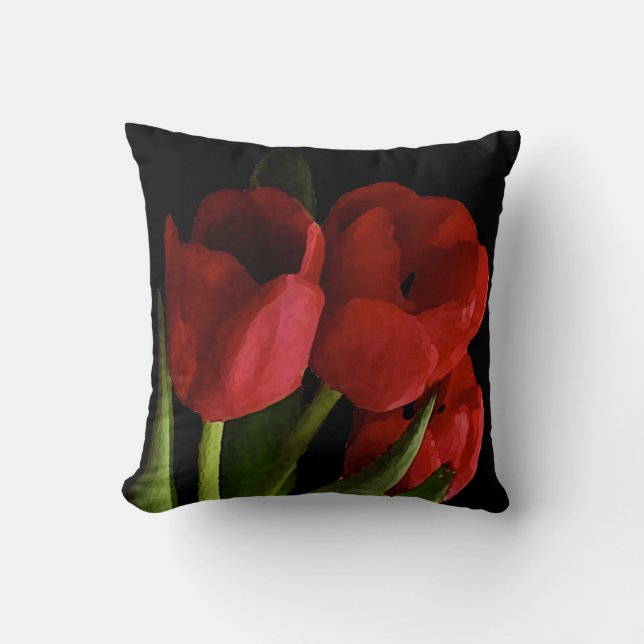 Red Tulips Throw Pillow (Front)