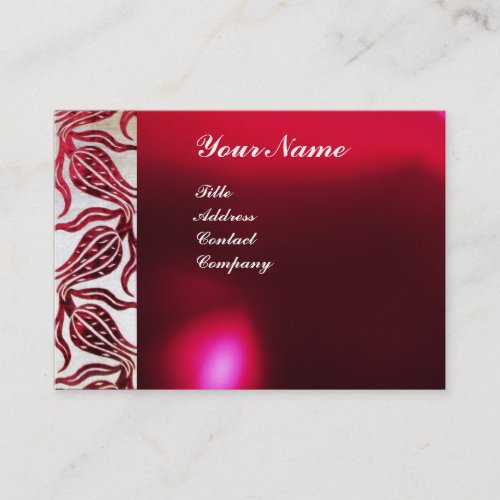 RED TULIPS VELVET DAMASK MONOGRAM Burgundy White Business Card