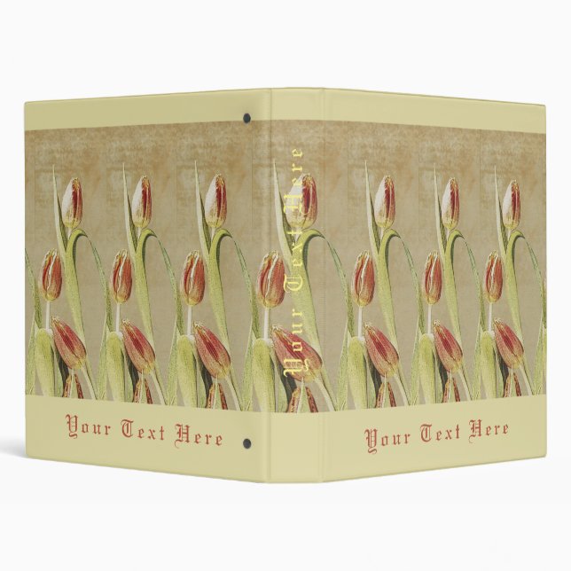 Red Tulips Vintage Style Personalized 3 Ring Binder (Background)
