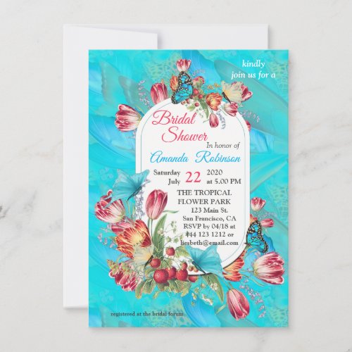Red Tulips  Visiting Butterflies Invitation