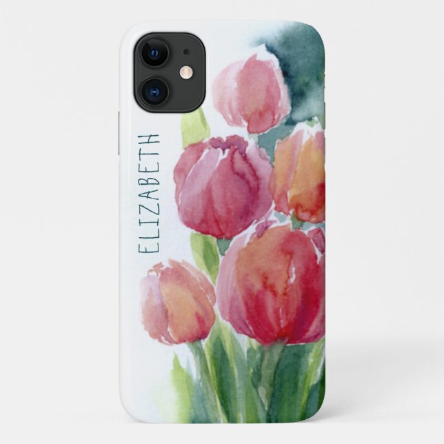 Red tulips watercolor spring blooms  Case-Mate iPhone case (Back)