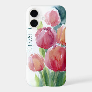 Red tulips watercolor spring blooms iPhone 17 case