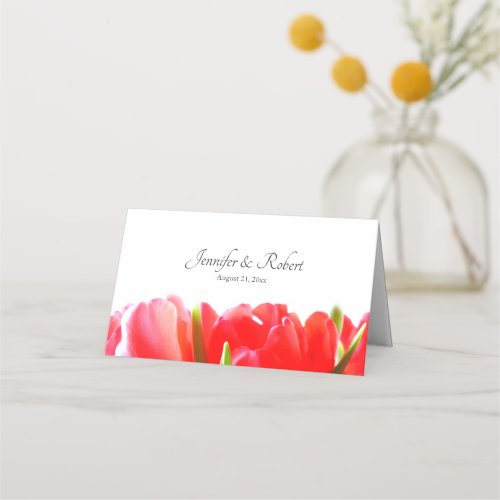 Red Tulips Wedding Folded Place Card