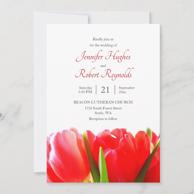 Red Tulips Wedding Invitation (Front)