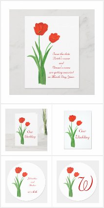 Red Tulips Wedding Invitation Set