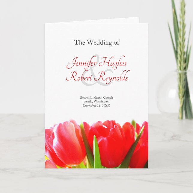 Red Tulips Wedding Program (Front)