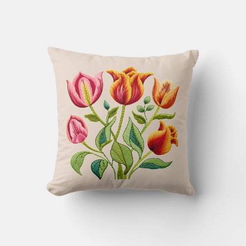 Red Tulips with a hint of yellow Throw Pillow