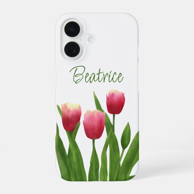 Red Tulips with Greenery iPhone Case (Back)