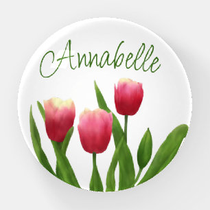 Red Tulips with Greenery Paperweight