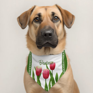 Red Tulips with Greenery Pet Bandana Collar